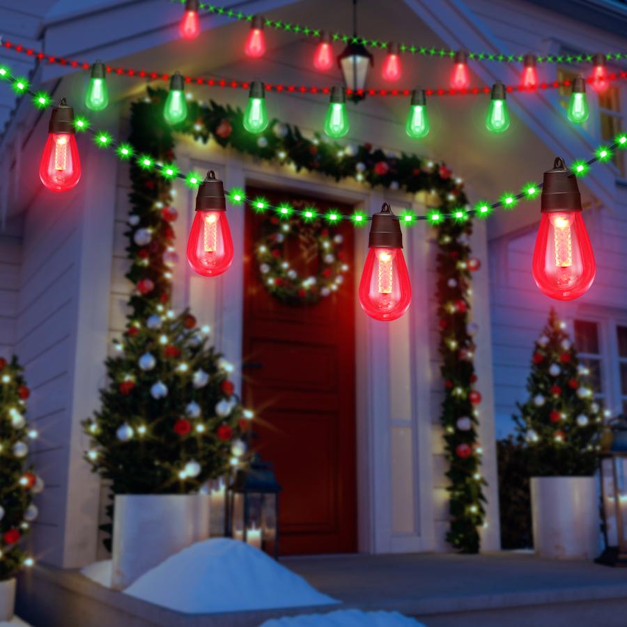 Smart Outdoor Patio Lights - 46ft Smart S14 Independence Day String Lights, Waterproof Shatterproof Bluetooth APP Remote Control Dimmable for Balcony, Backyard, Party, Holiday (RGB & Warm White)