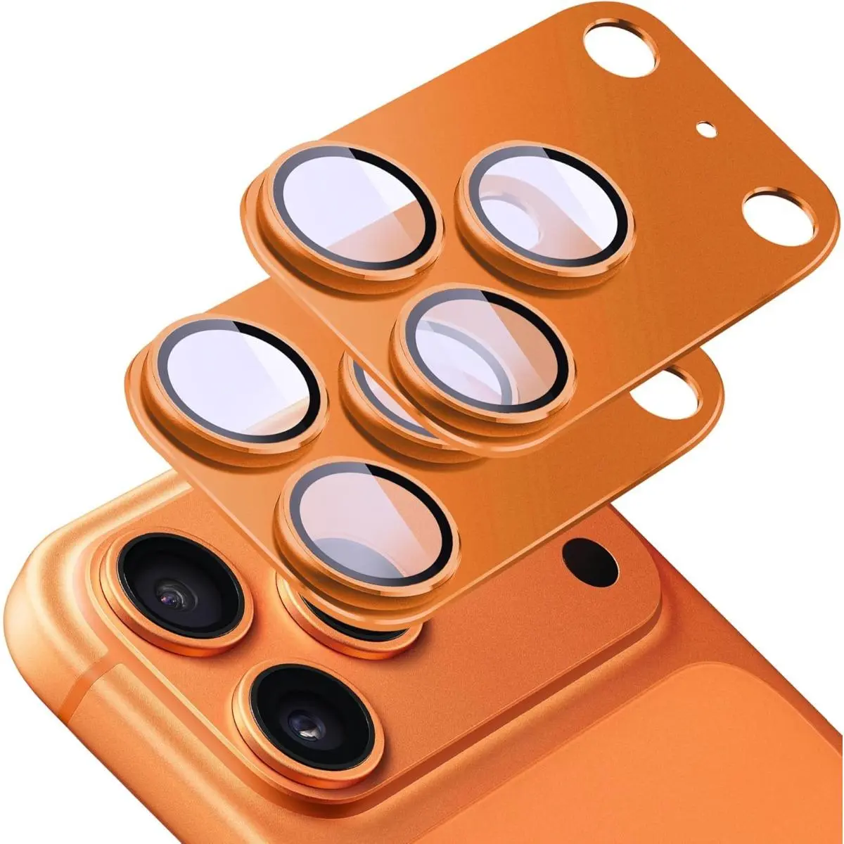 2 Pack Camera Lens Protector for Iphone 17 Pro Max/17 Pro, [Not Easy to Breakn ] AR Tempered Glass Strong Adsorption Metal Camera Cover Screen-Orange/Silver/Blue