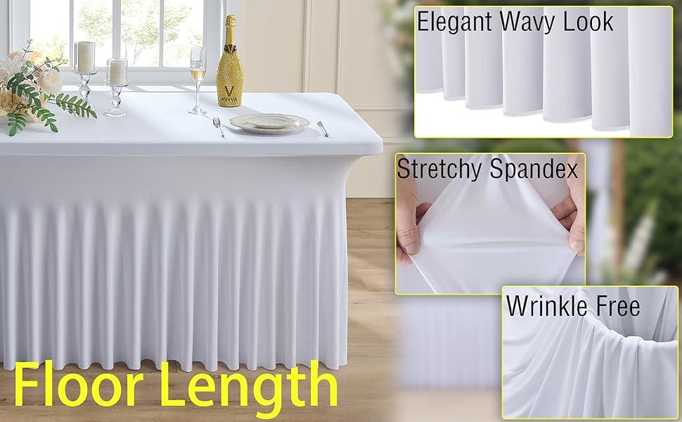 4 Pack Stretch Spandex Rectangle Tablecloths (4/6/8ft) – Washable, Stain Wrinkle Resistant Covers for Weddings, Parties, and Home Use
