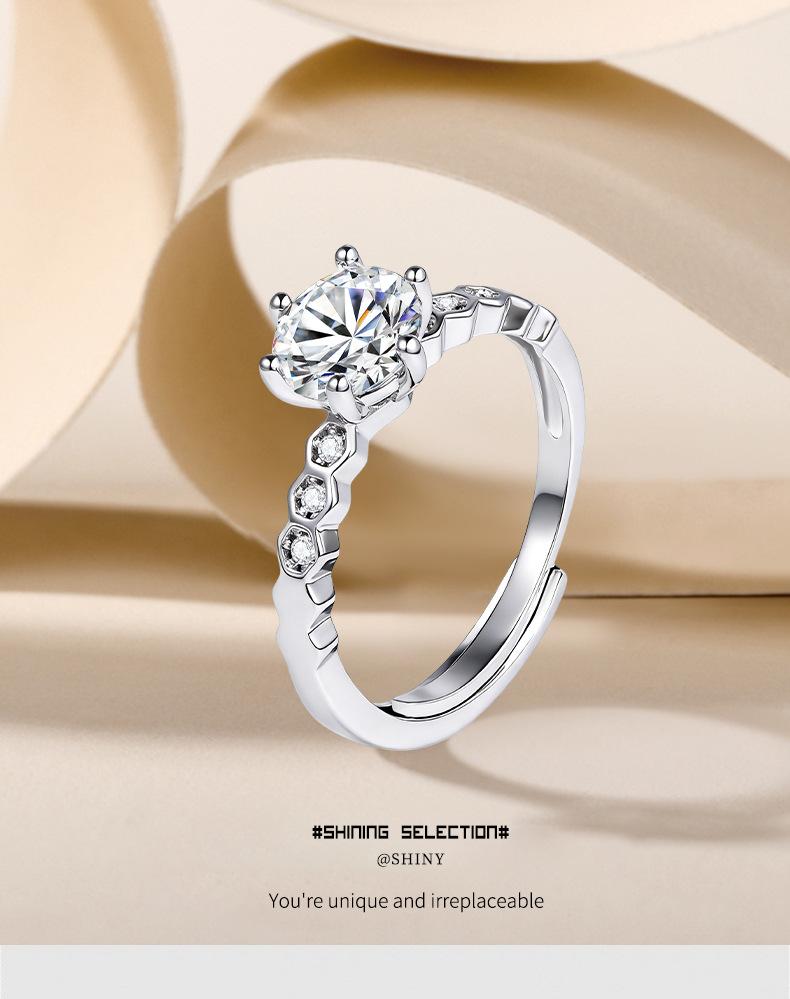 European and American layered matching diamond-shaped honeycomb ring, one-carat women's imitation moissanite ring, direct wholesale from manufacturer