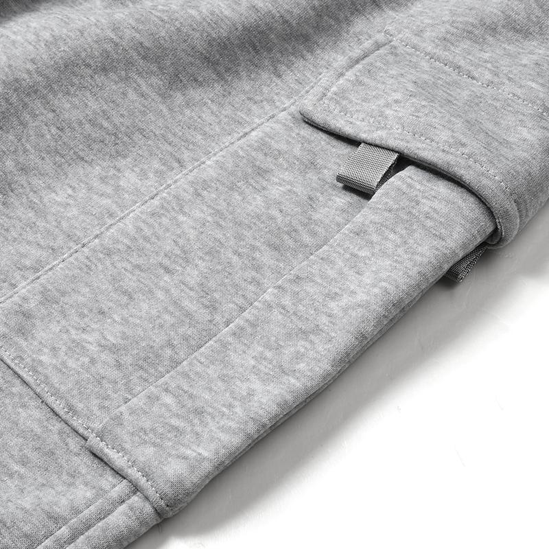Men's Heather Gray Plain Elastic Cargo Sweatpants - 100% Polyester Fabric Menswear Bottoms, Multi-Pockets, Drawstring Waist, Adjustable Ankle Cuffs, Straight Leg, Relaxed Fit Soft Streetwear for Daily Errands, Lounging