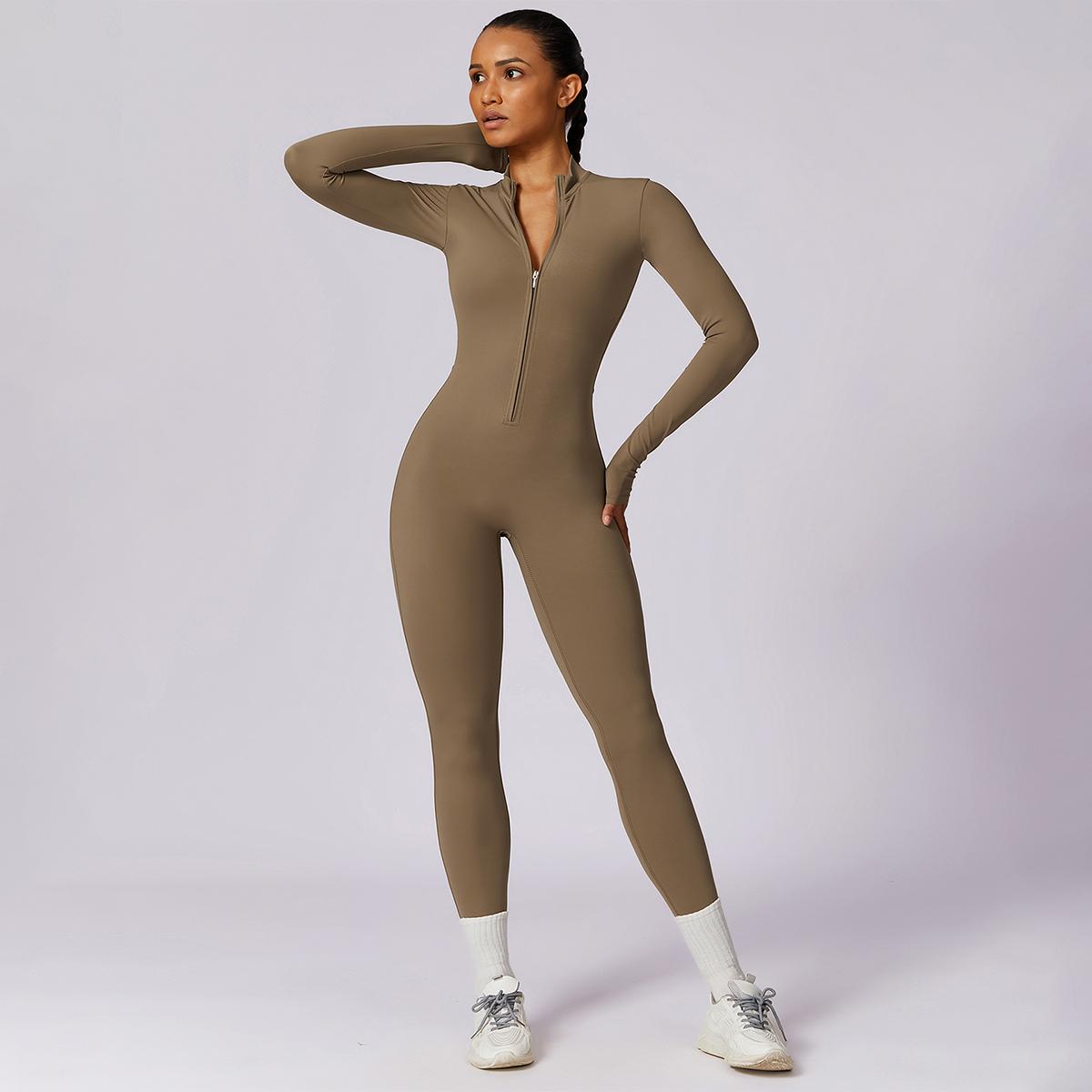 MASKERT Women's Long Sleeved Tummy Control Jumpsuit Comfortable Skin Friendly Stretchable Activewear for Workout Gym SpringStatements