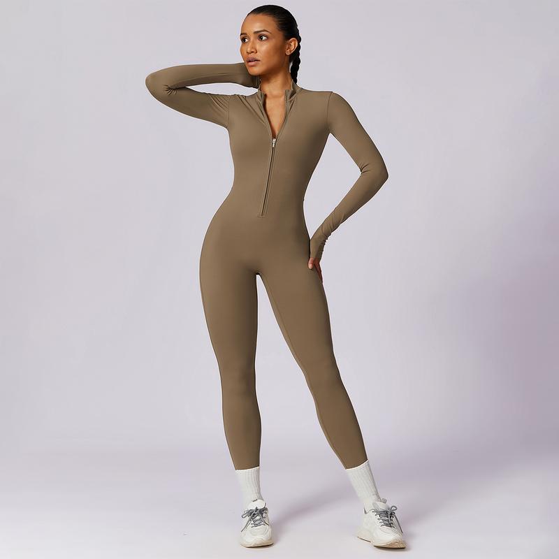 MASKERT Women's Long Sleeved Tummy Control Jumpsuit Comfortable Skin Friendly Stretchable Activewear for Workout Gym