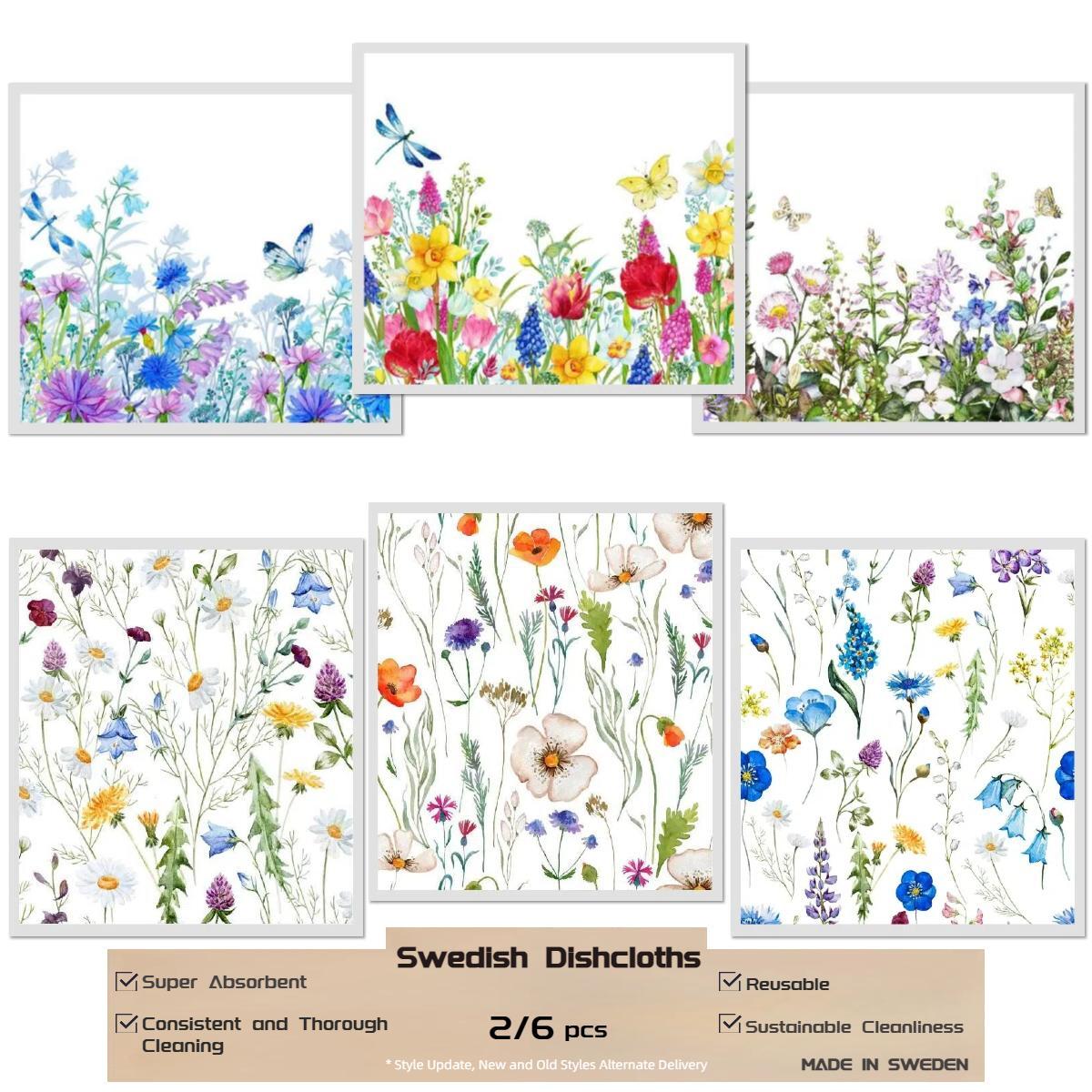 W-Home Swedish Dishcloths for Kitchen | 6 PCS Geometric Washable Dish Rags | Cellulose Reusable Cleaning Paper Towels | Absorbent Counter Dish Cloth Sponge Kitchen Wipes, 8" L x 7" W