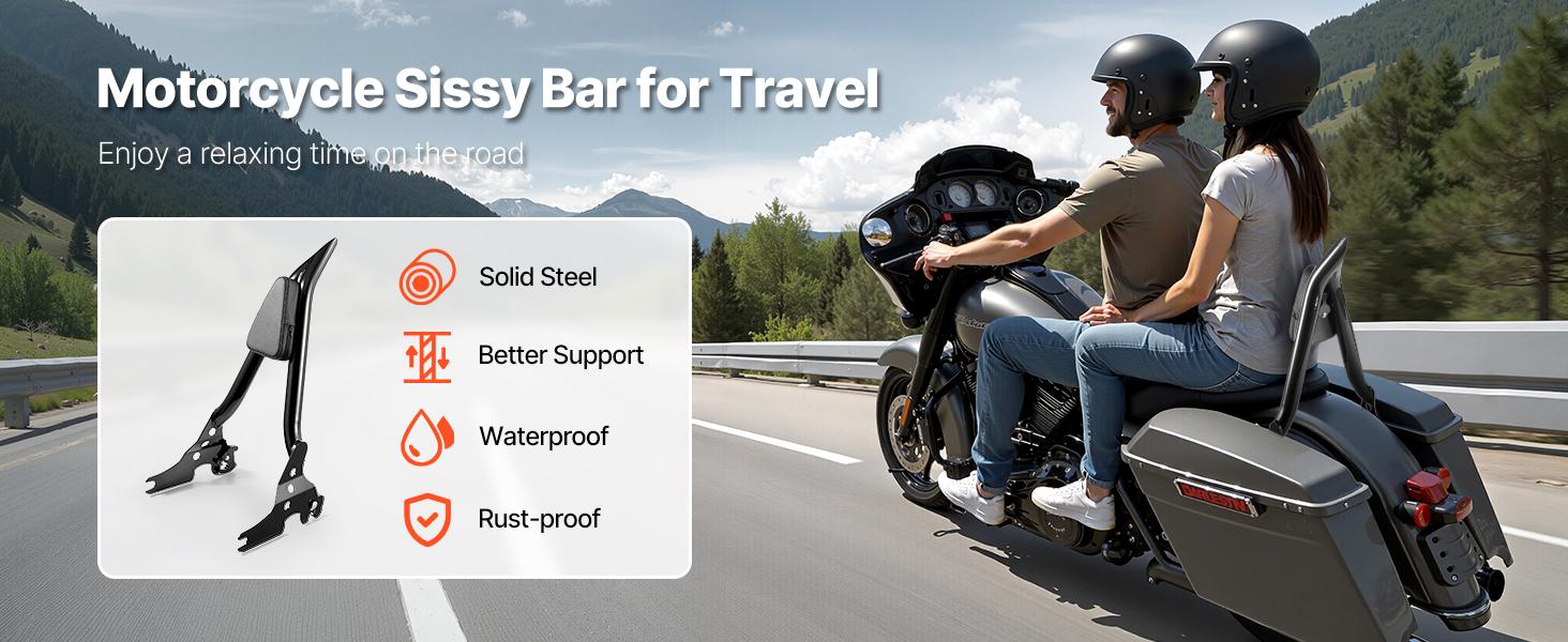 Motorcycle Backrest Sissy Bar, Compatible with Harley-Davidson Touring Models, 27-Inch Height Quick Release Detachable Passenger Backrest, Durable Metal Frame with Leather Rear Pad, Black