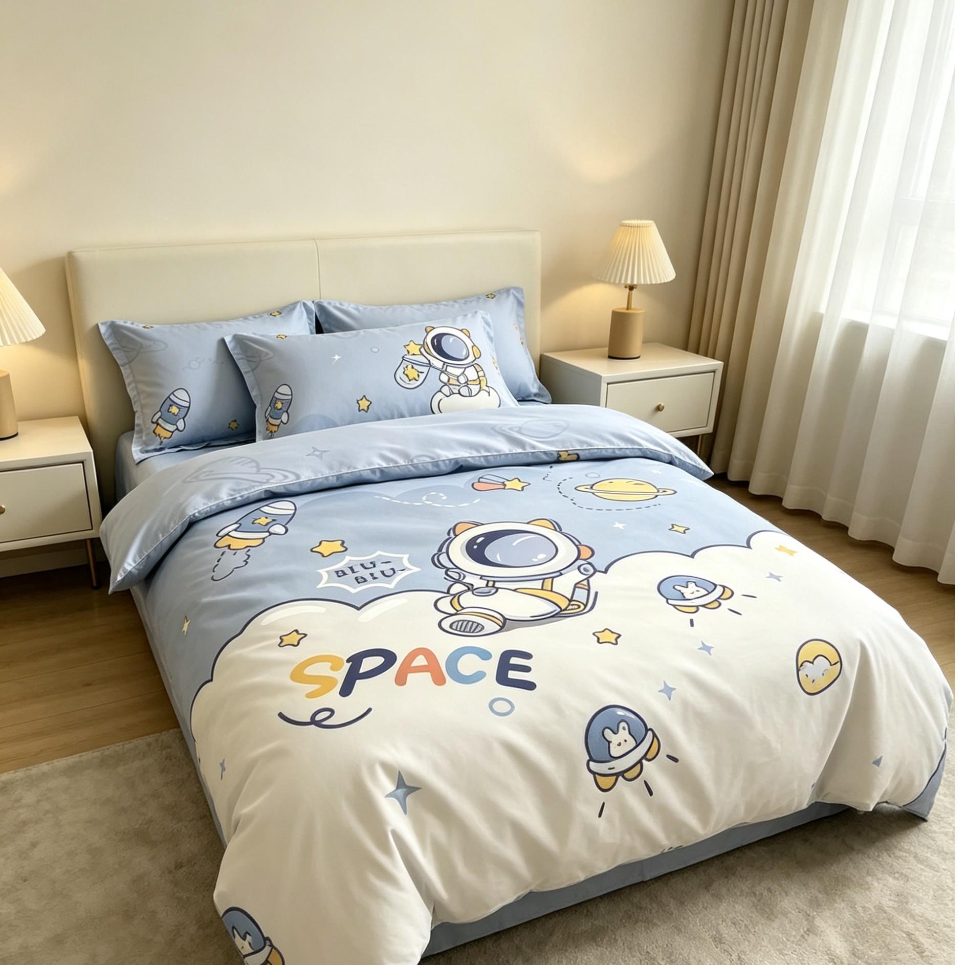 Cute Astronaut Bed Sheet 150x230cm, Soft and Comfortable Design, Perfect for Kids' Bedrooms, Durable Material, Easy Care Maintenance