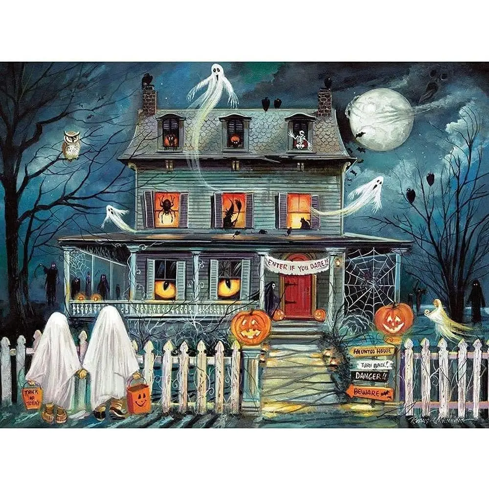 500 Piece Jigsaw Puzzle for Adults – Enter If You Dare - Haunted House Halloween Trick or Treat Jigsaw Puzzle by Artist Ruane Manning, Completed Puzzle Size: 18" x 24"