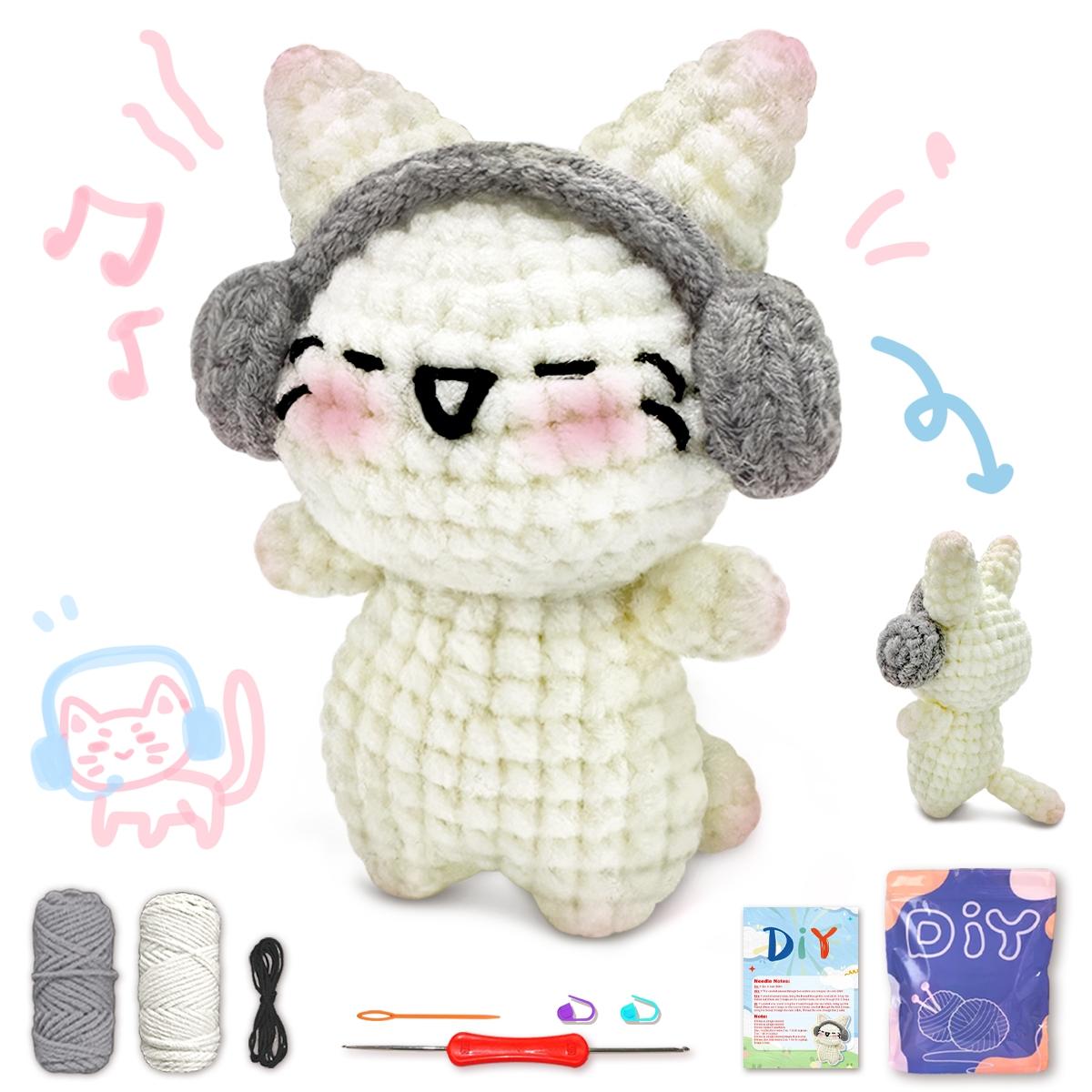 1pc YAMAXIN Headphone Kitten Crochet Set, Mixed Color, Fabric, Animal Crochet Kitwith Step-by-Step Video Tutorials, Crochet Gifts
