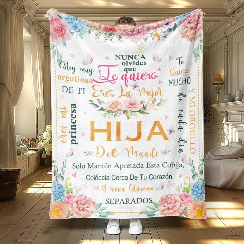 Room Decor Modern Style Letter Print SoftFlannel Blanket,1 Count Classic Floral PatternDurable Nap Throw for Home & Office, Warm &Cozy Blanket, Bedroom Decor Accessories.Halloween Decor