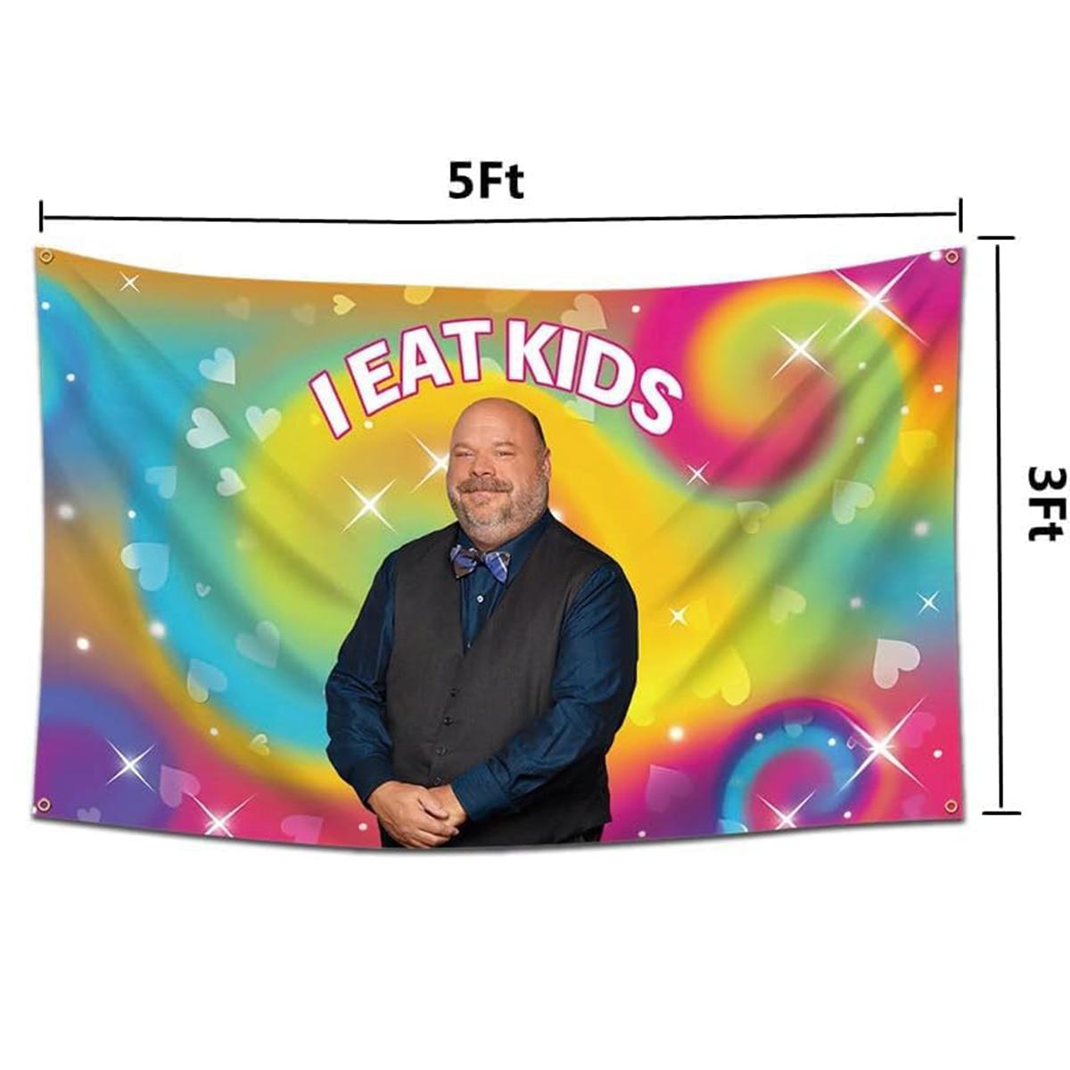 Bertram I E-at Kids Slogan 3x5Ft Flag Funny Humorous Tapestry for Wall Hanging College Dorm Men Cave Decor Outdoor Indoor Decoration Banner