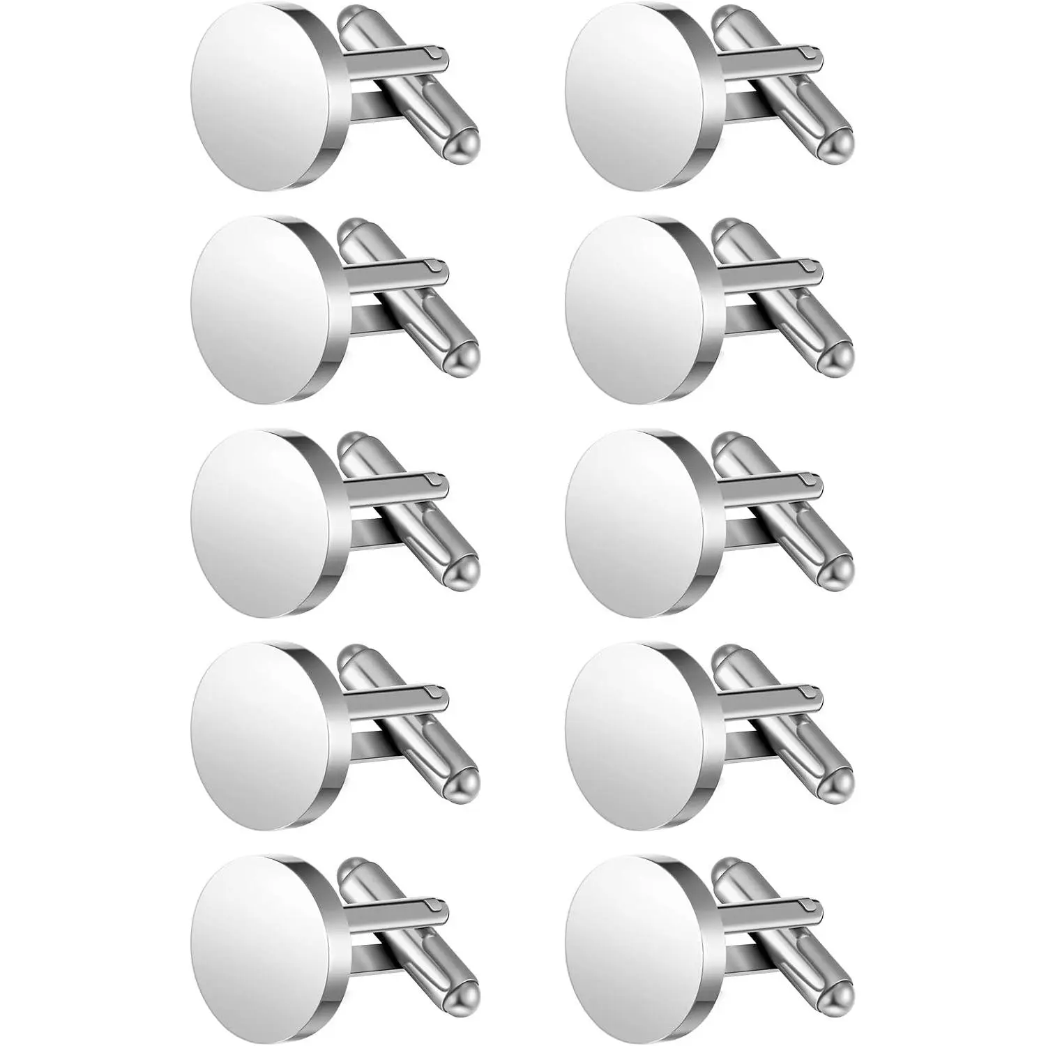 5 Pairs Cufflinks for Men Round Silver Cufflinks Mens Classic Stainless Steel Cuff Links Set for Wedding Gifts