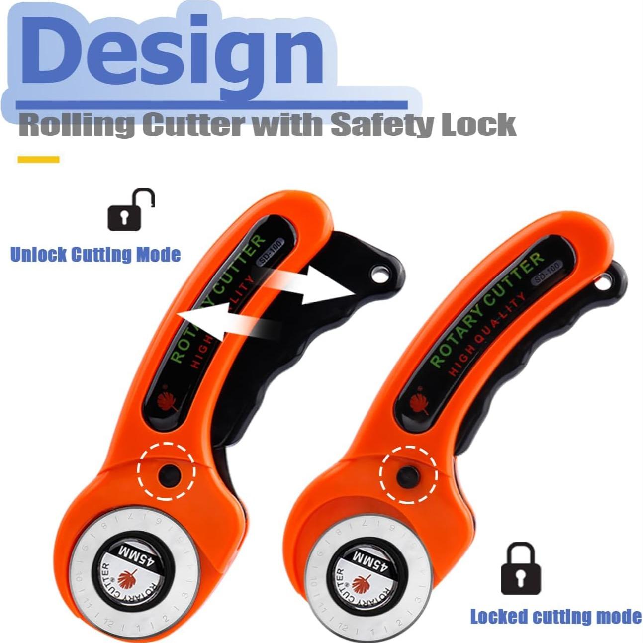 Patchwork Rolling Knife, 45mm Leather Cutting Blade with Replacement Blades, Rubber Ring Cutting Blade Handle Roller