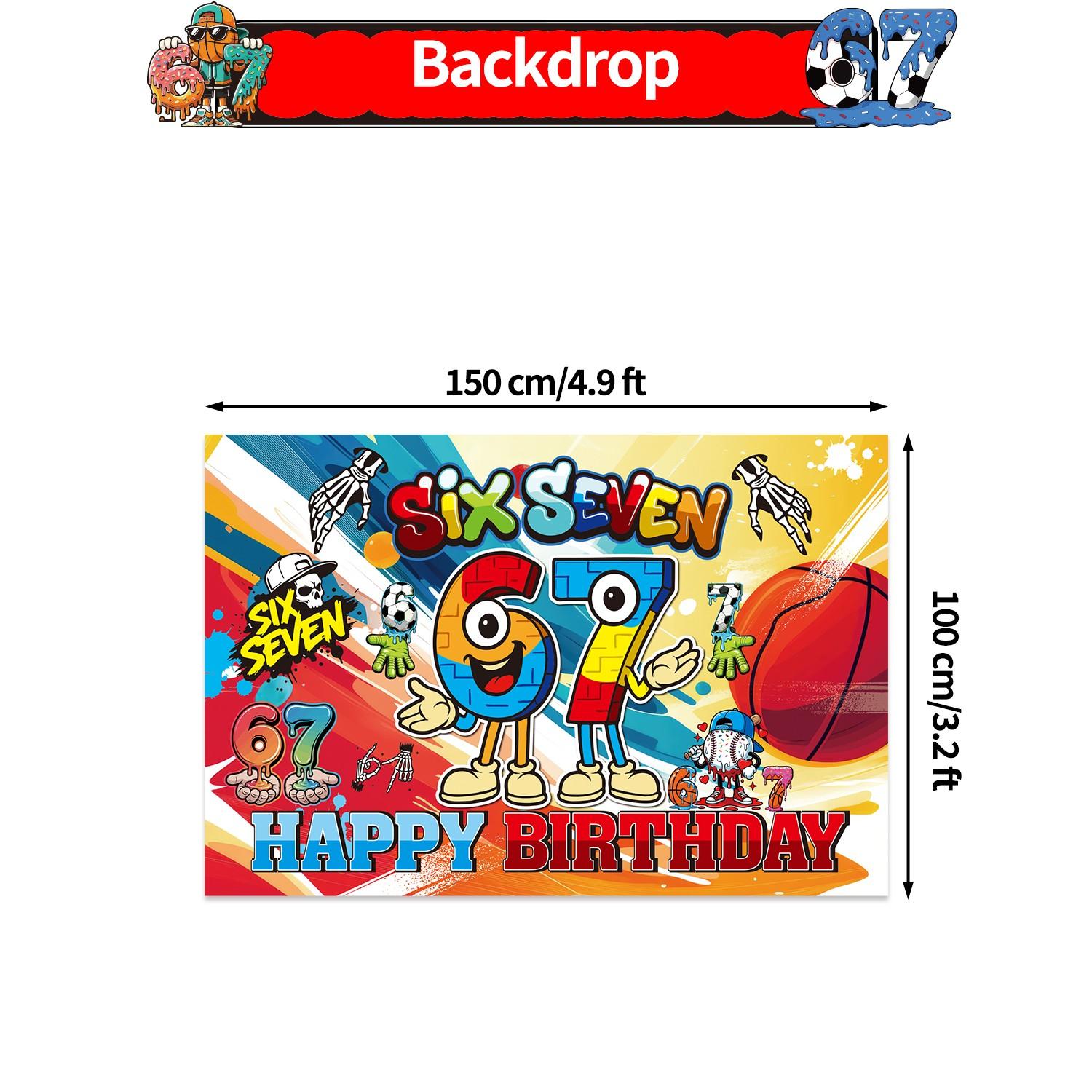 32-Pieces 67 Sports Theme Birthday Party Decoration Set, Party Event Props, Includes Banner, Balloons, Cake Topper, Backdrop, Perfect for Birthdays