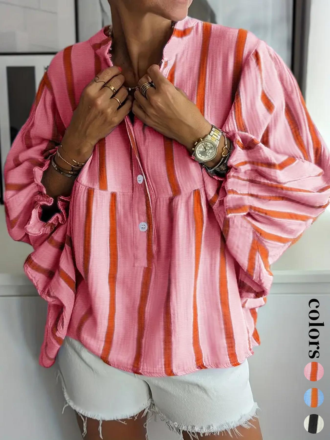 Women's Striped Print Long Sleeves Shirt, Casual Soft Top for Daily Wear, Ladies Clothes for All Seasons, Blouse