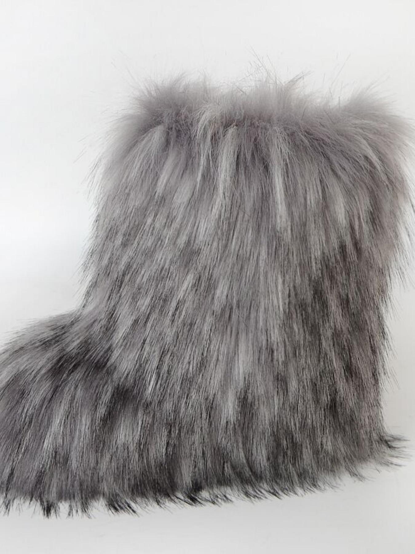 Shaggy boots 2000s Women's Ombre Faux Fur Design Snow Boots, Casual Warm Rubber Boots for Winter, Female All-match Round Toe Boots for Daily Wear  shaggy boots