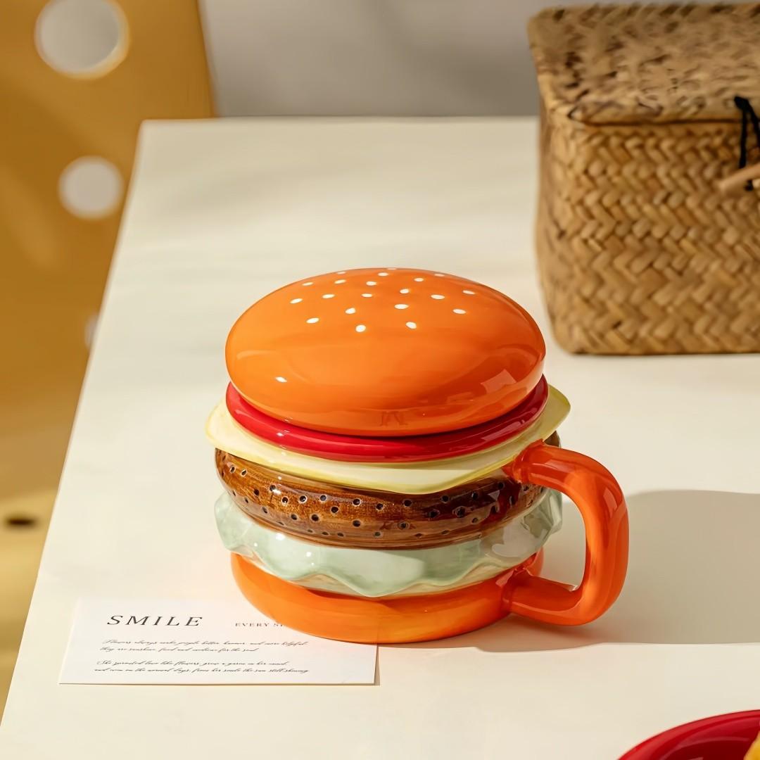 Hamburger-Shaped Ceramic Cup, Multi-Layer Design, Bright Colors, Safe and Durable, Perfect Birthday Gift, Christmas Present