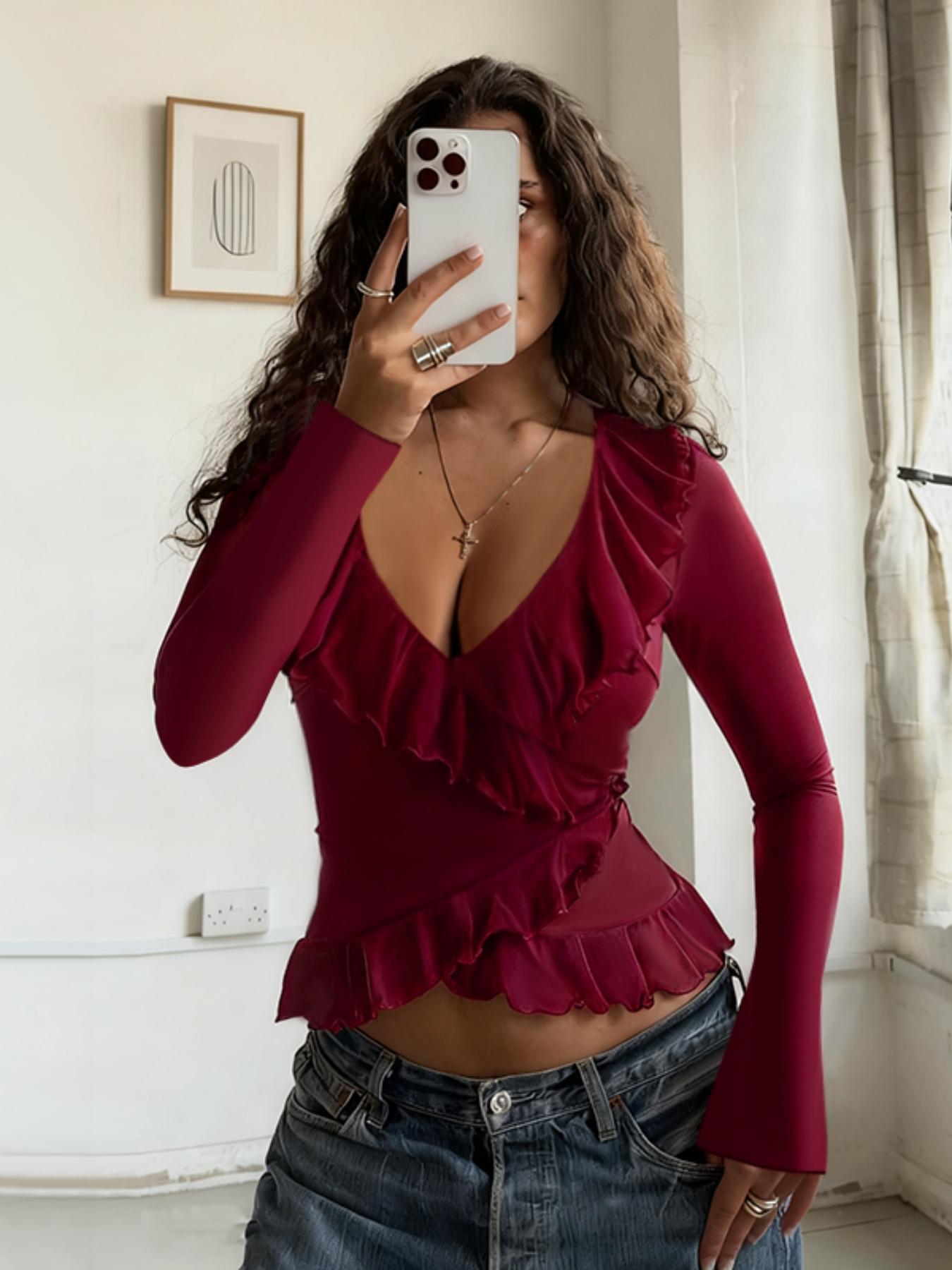 Elegant Ruffle Tie Long Sleeve Top, Women's Fashionable Blouse, Perfect for Casual and Formal Wear, Comfortable and Stylish