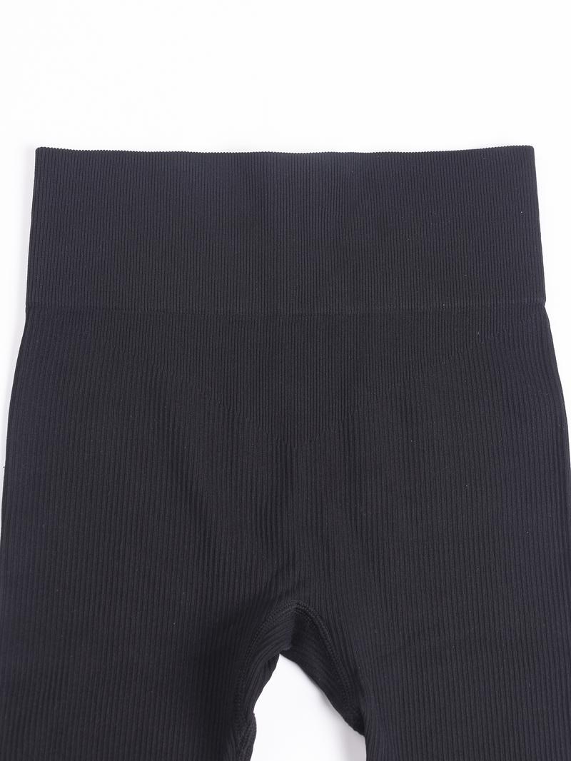 Women's Solid High Waist Leggings, Sporty Comfy Breathable Ribbed Skinny Pants for Yoga Gym Workout, Ladies Sportswear for All Seasons