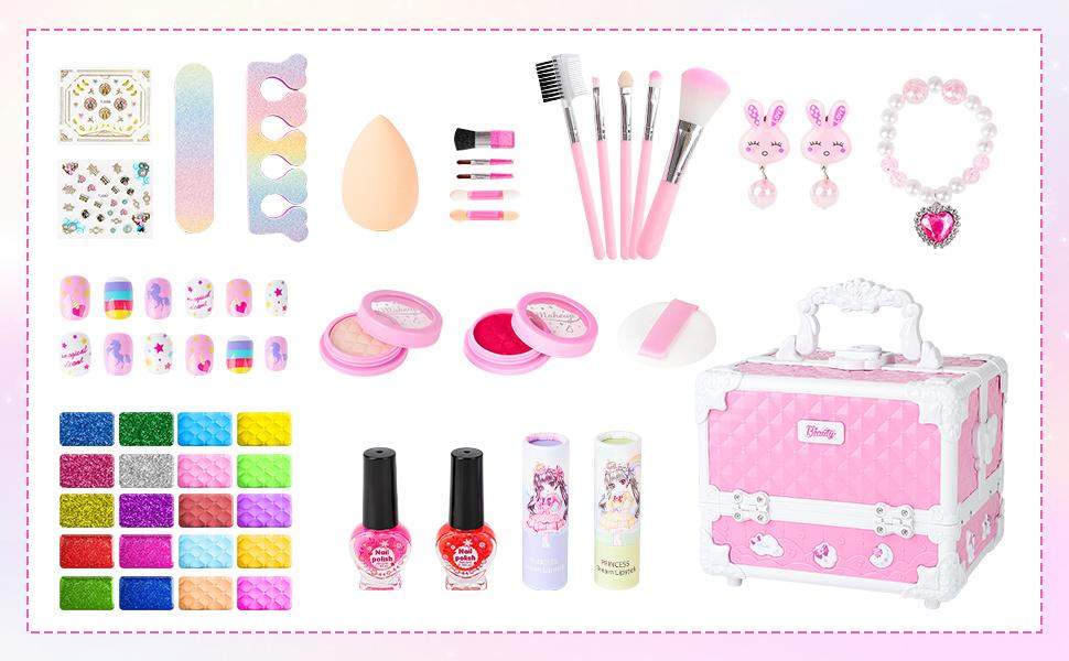 Pretend Play Makeup Kit,Washable Makeup Kit with Unicorn Bag,Make Up Kit for Christmas Birthday Gifts