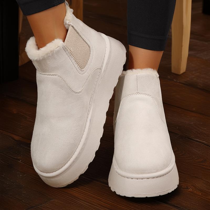 Women's Boots Stylish Comfortable Faux Leather Suede Flat Slip-On Snow Boots for Warmth and Fashion - Short Design Shoes for Indoor and Outdoor Springfresh