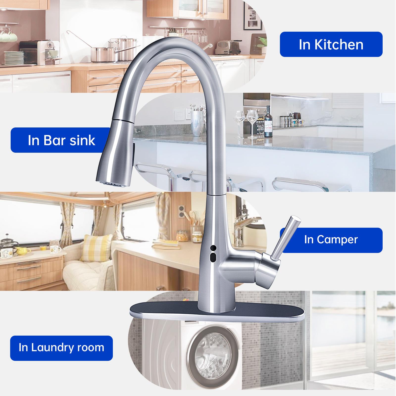 Touchless Kitchen Faucet with Pull Down Sprayer, Adjustable Water Flow, 270° Handle Rotation, Motion Sensor, 1 or 3 Hole Sink