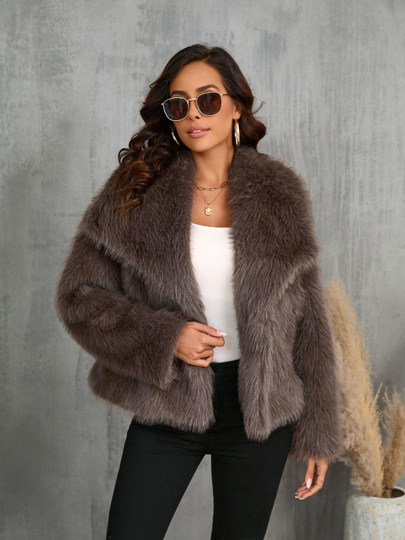 Women's Faux Fur Coat, Winter Street Style Casual Loose Short Large Collar High-End Fluffy Outerwear
