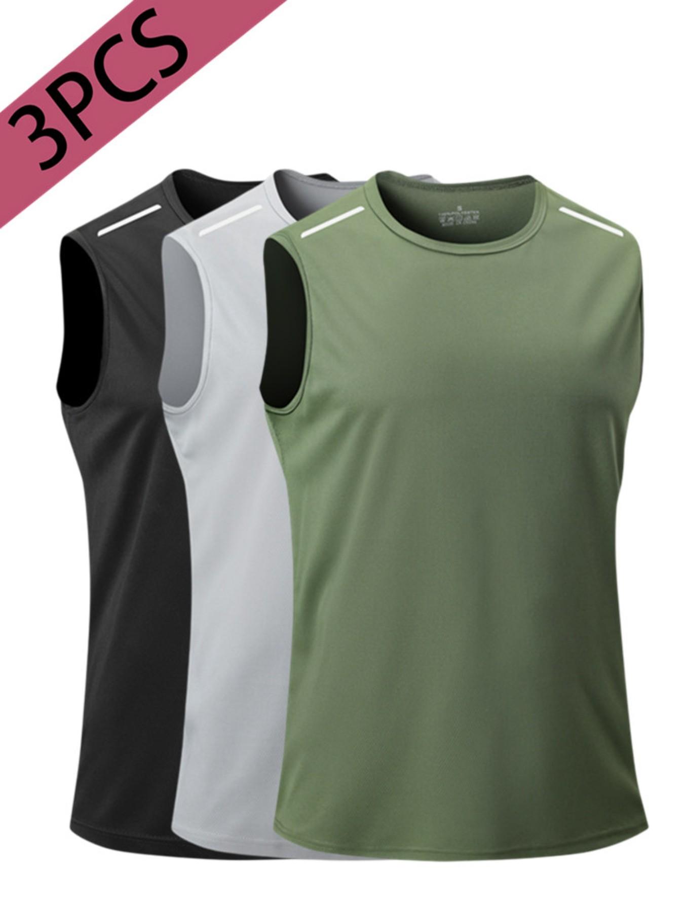 Men's Moisture-Wicking Sleeveless Training Vest, Reflective Detail Sportswear, Ideal for Running and Workouts, Casual Plain Style