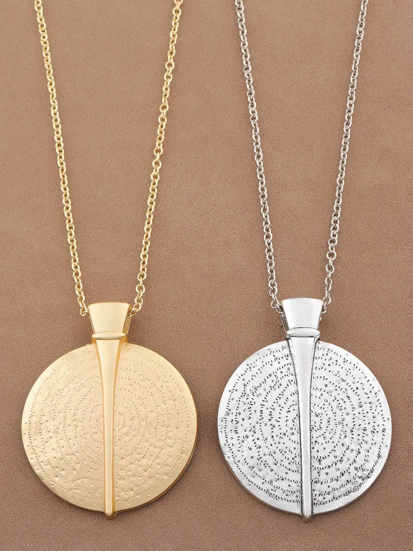 1pc Gold & Silver Bohemian Medallion Tribal Style Large Pendant Necklace, Fashionable Jewelry Long 24" Chain Necklace for Unisex Daily Wear