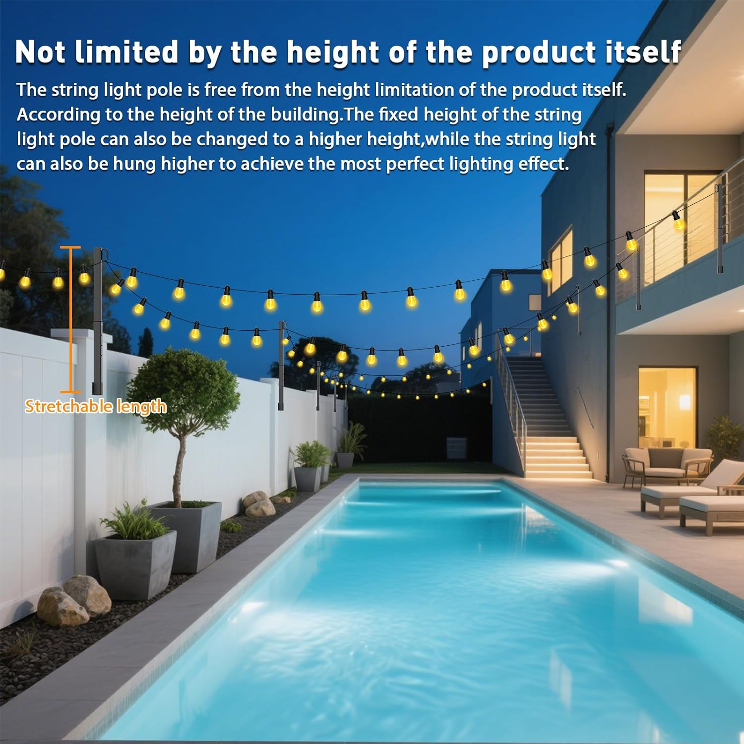 6 Pack String Light Poles,2.8 Ft Metal Poles for Outdoor String Lights,Outdoor Light Poles,Poles//Stand for Outside