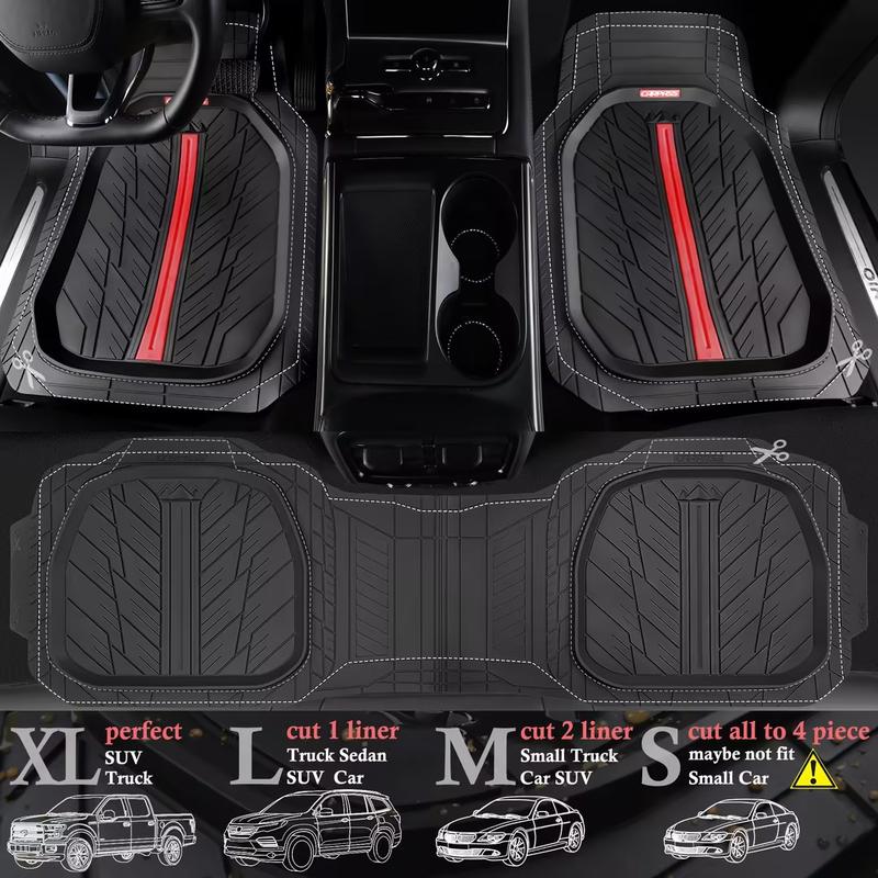 CAR PASS Tire Tread DeepDish Rubber Floor Mats，Heavy Duty car mats， Universal XL~M ，Fit for Truck SUV Vehicle Automotive, Waterproof car mats 3 Piece