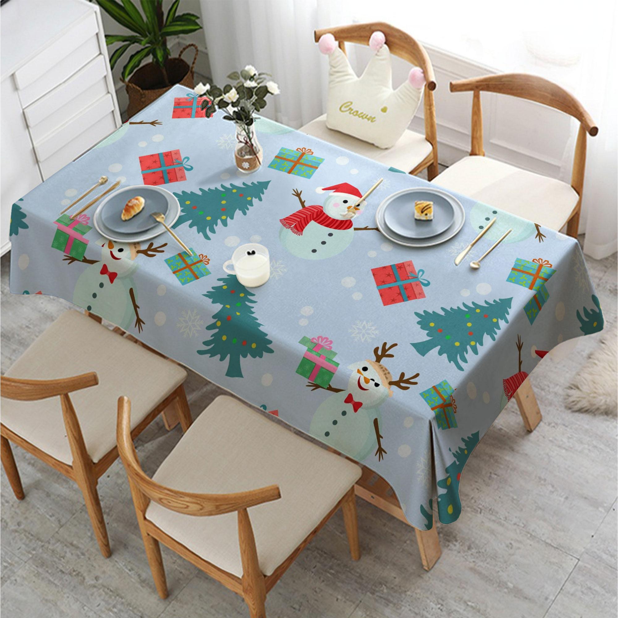 Cute Snowman Christmas Tablecloth, Rectangular Polyester Table Cover for Winter Holiday, Fun Washable Decorative Tablecloth for Kids Party, Family Dinner