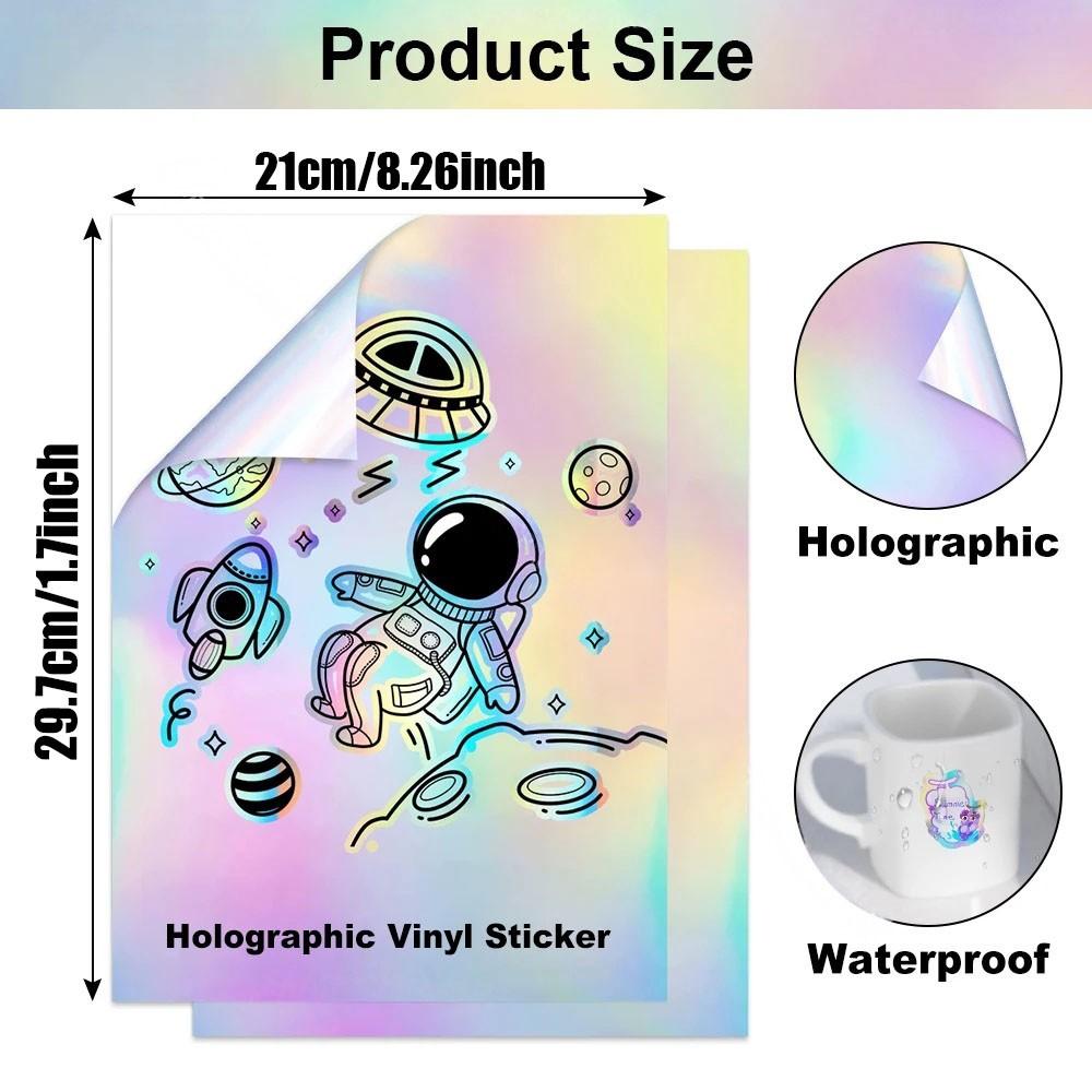A4 Holographic Print Stickers, Matte & Glossy Surface, Inkjet Printer Compatible, Vinyl Paper Included, Ideal for DIY Photography Cards