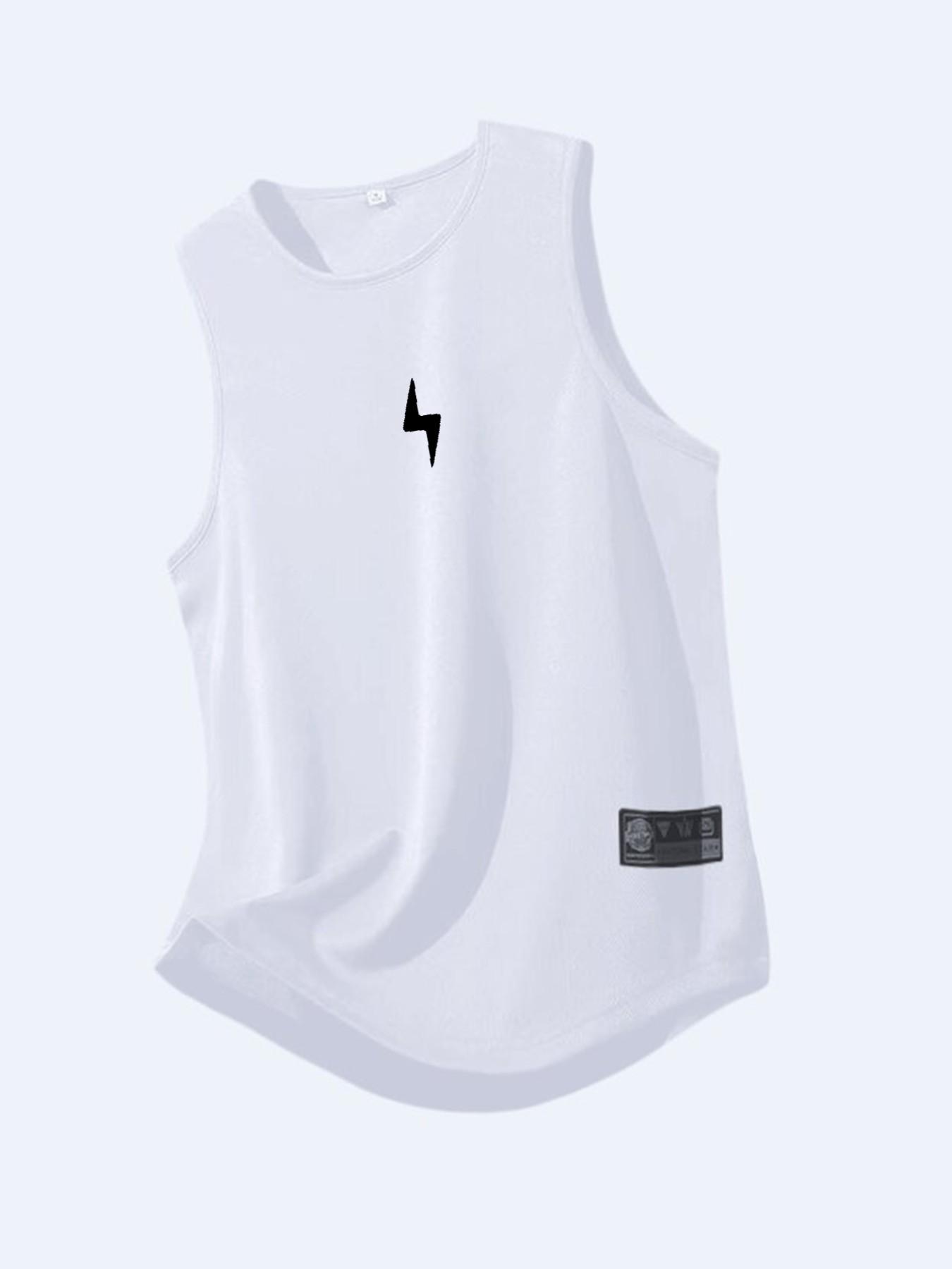 Men's Breathable Polyester Geometric Lightning Pattern Sports Tank Top, Casual Sleeveless Shirt for Gym, Running, Outdoor, Summer Wear