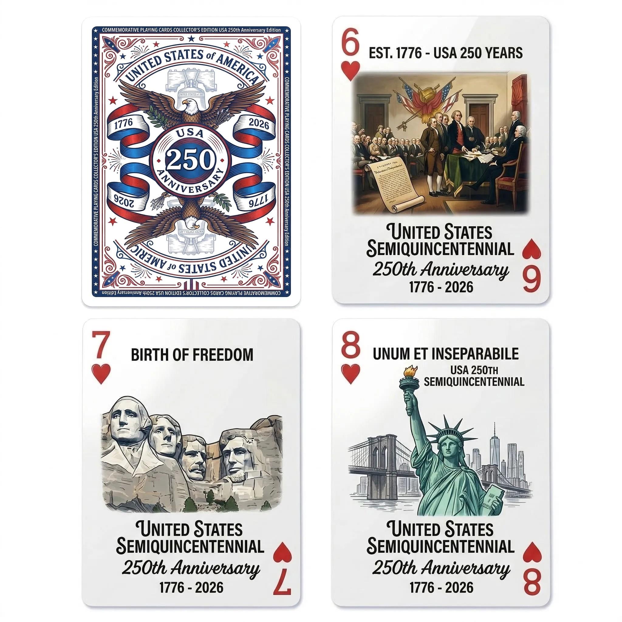 250th Anniversary USA Semiquincentennial Freedom Eagle Poker Cards, Innovation And Space, 1776-2026 Commemorative Deck, Standard Size Premium Playing Cards, Patriotic Holiday Collectible, Versatile Use