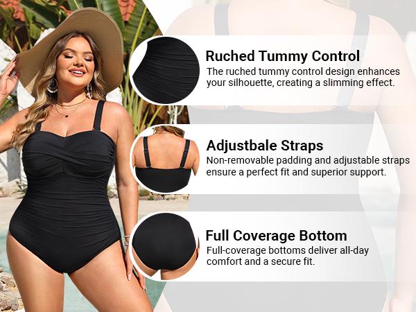 Aqua Eve Womens Plus Size One Piece Swimsuit - Ruched Tummy Control Bathing Suit Twist Front Swimwear