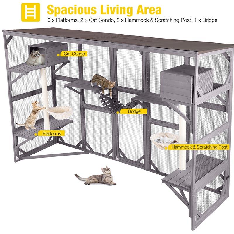 DealsForYouDays Aivituvin-AIR7017 Catio, Large Wooden Outdoor Cat Enclosure | Open-Back Design| Window Connection|