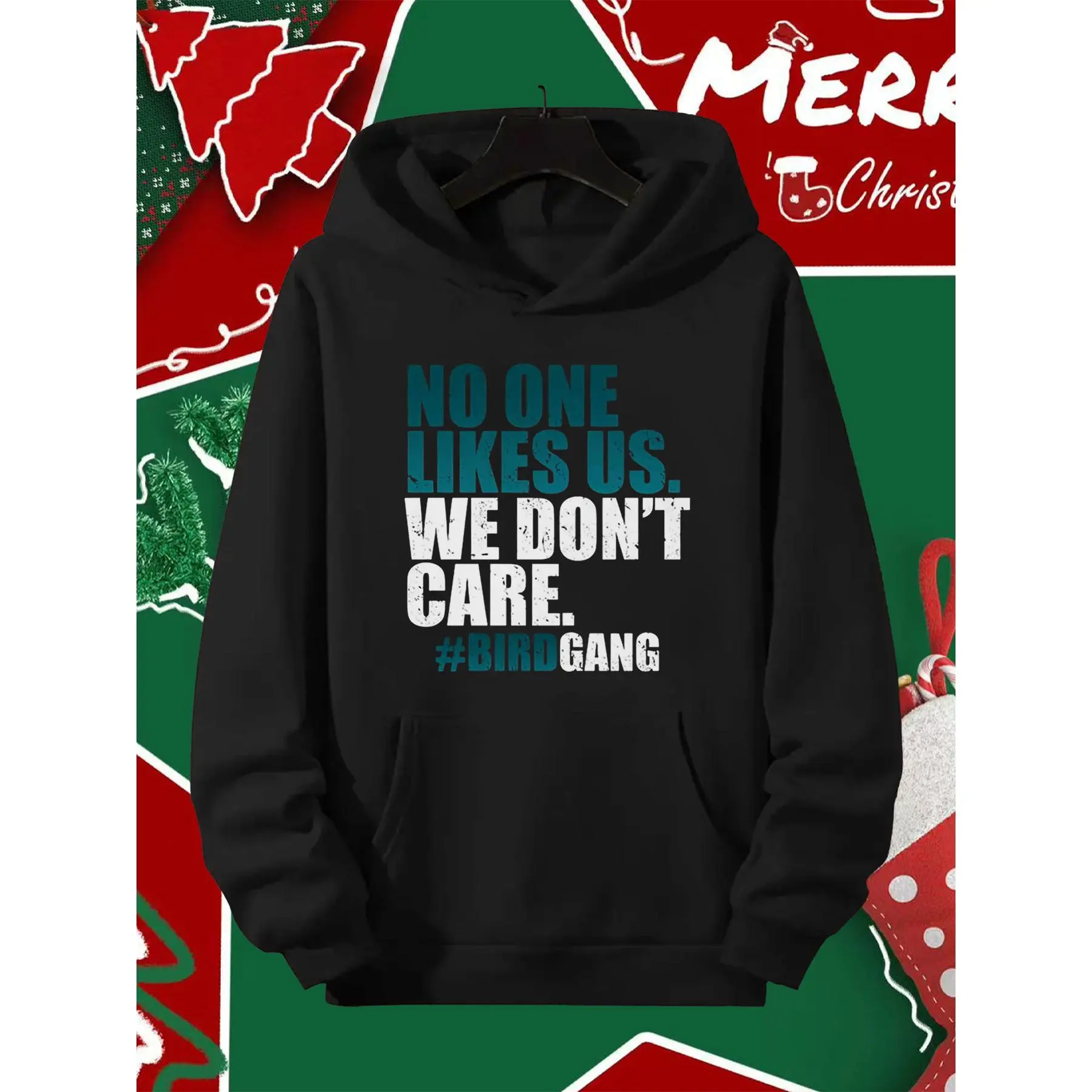 Men's Philadelphia Football Hoodie with Bird Pattern - Lightweight Black Athletic Pullover, Machine Washable Fiber Blend Hooded Sweatshirt, Suitable for Fans, Casual Wear, and Game Day Attire (Regular Fit)