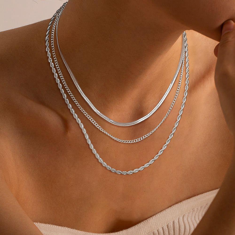 Tewiky&Dearmay Herringbone Necklace for Women,Dainty Snake Gold Chain Choker Necklaces,Simple Gold Layered Necklaces,Gold Jewelry Gift for Women