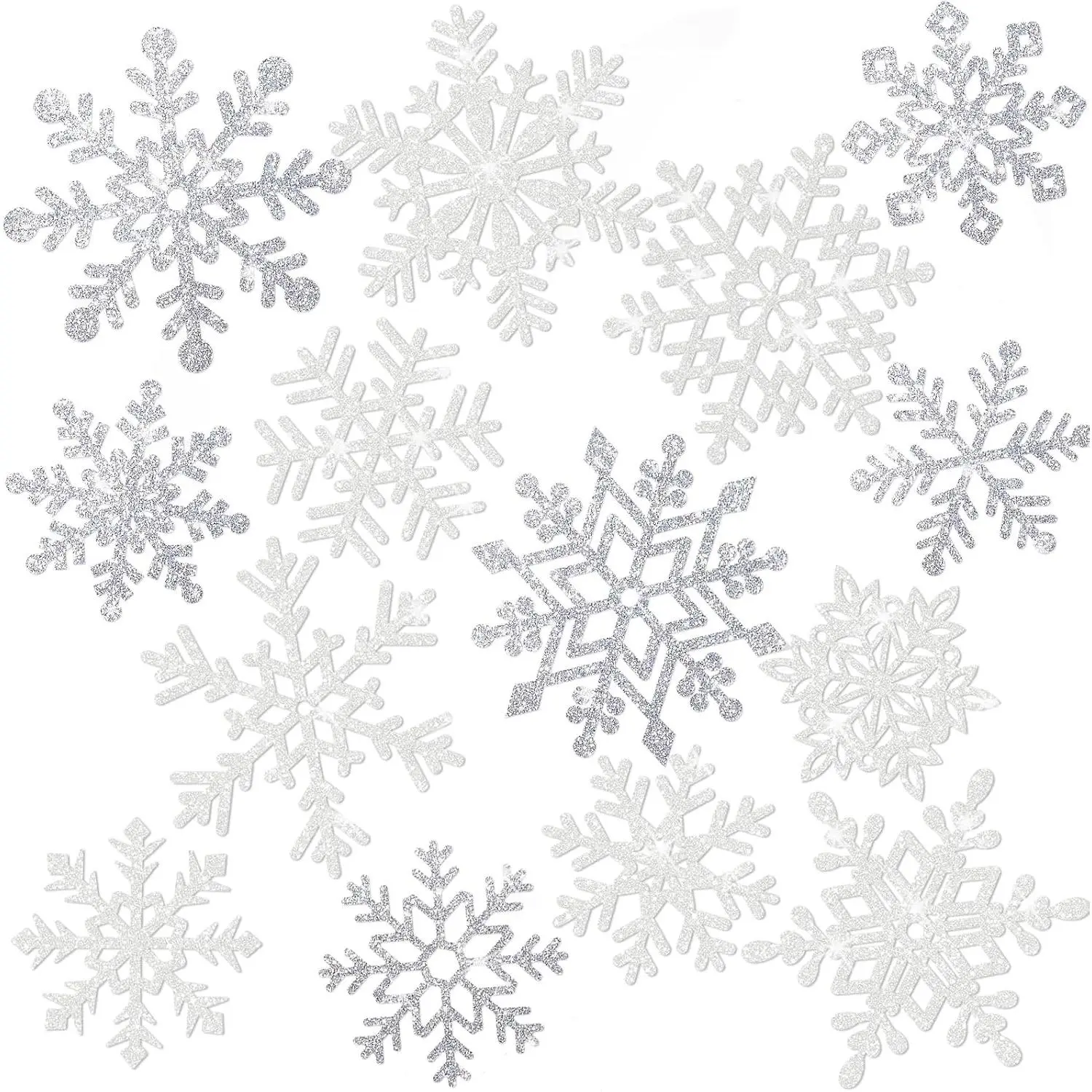Winter Snowflake Cutouts - Glitter Paper Snowflake Decorations - 50 count White &  Double-Side Christmas Cutouts for Holiday Winter Wonderland Bulletin Board, Frozen Party Decor