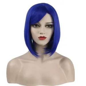 Movies Coraline Cosplay Women Girls Women's Dark Blue Bob Wigs Colored Bob Synthetic Wigs for Cosplay Halloween Party