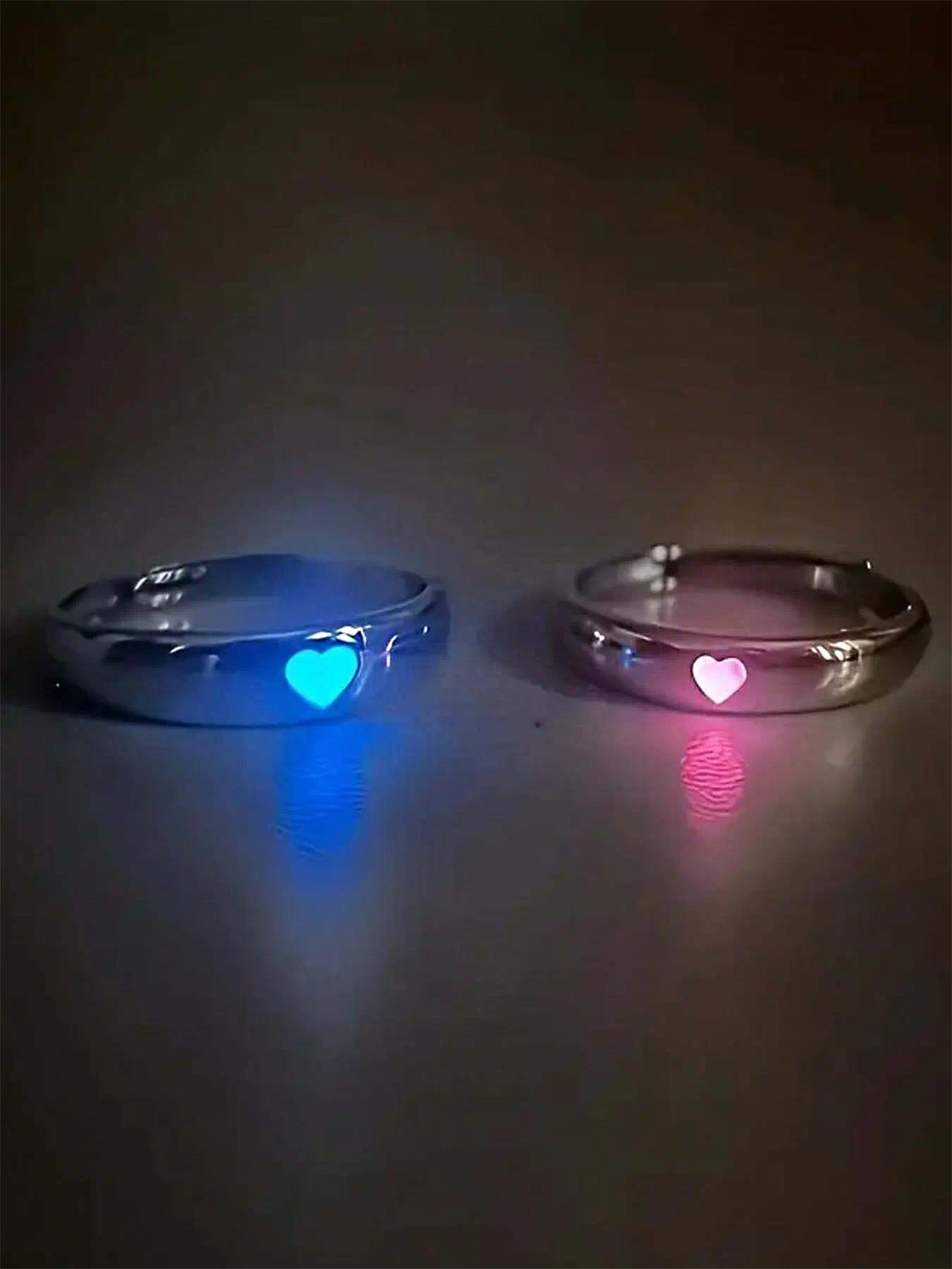 Luminous Love Couple Rings, Luminous Promise Rings, Adjustable Couple Rings for Girlfriends, Suitable for Couples, Wedding Anniversary, Christmas, Valentine's Day Gifts for Boyfriends and Girlfriends, Wedding Promise Jewelry Gifts to Light Up Romantic Nig