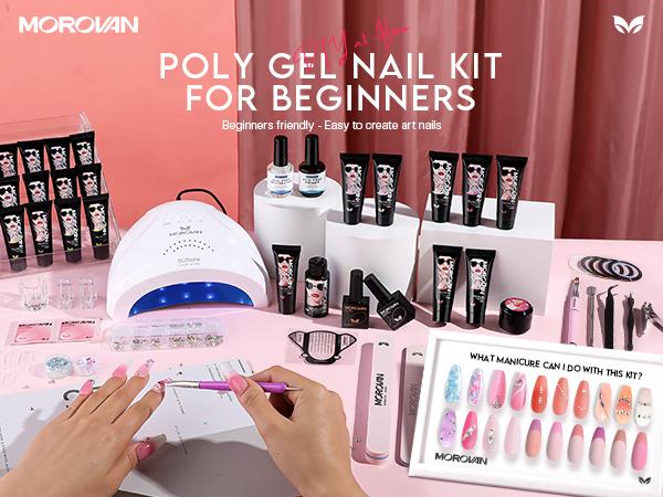 MOROVAN 8 Colors Poly Gel Nail Starter Kit - with U V Lamp 48W Complete Poly Gel Kit for Beginners with Everything Professional MOROVAN 8 Colors Poly Gel Nail Starter Kit - with U V Lamp 48W Complete Poly Gel Kit for Beginners with Everything Professional