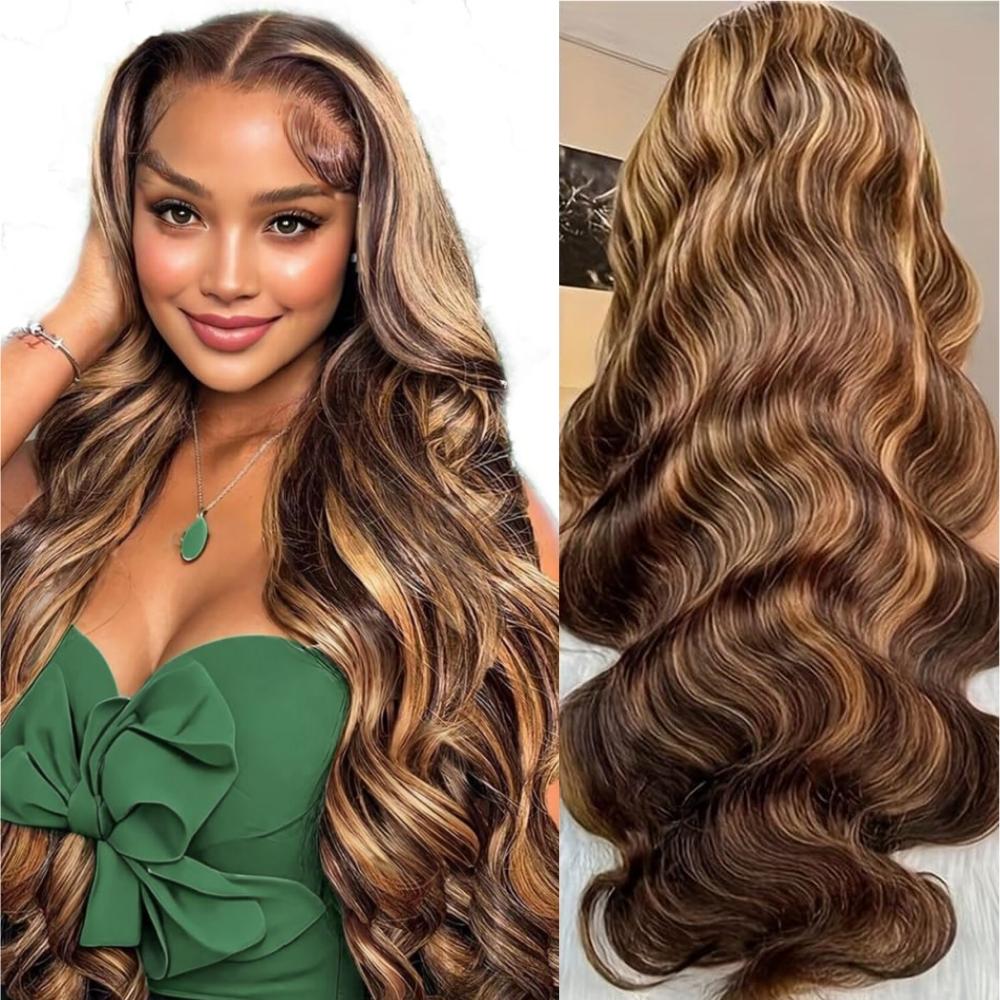 Highlight 4/27 Deep Wave Lace Front Wigs Human Hair 13X6 Ombre 180% Density Body Wave Lace Front Wigs Straight Lace Front Wigs
