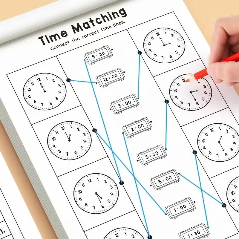 Math Practice Book Clock Sticker Teaching Model Set, Teaching Supplies, Time Reading Conversion Core Questions, High Definition Printing, Elementary School Teacher Use