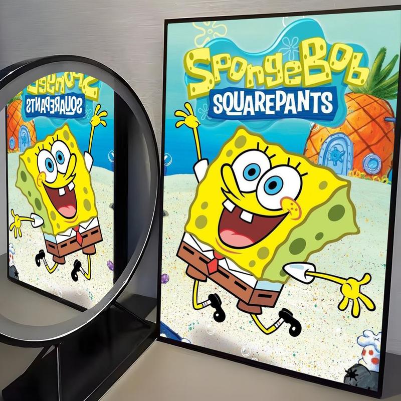Cartoon S-SpongeBob S-SquarePants Poster Waterproof HD Wall Sticker | Self-Adhesive Decorative Art Poster | Fade-Resistant Scratch-Proof for Long-Term Use | Easy to Apply and Clean | for Home Office Bedroom Living Room Kitchen Decor | Gift Idea