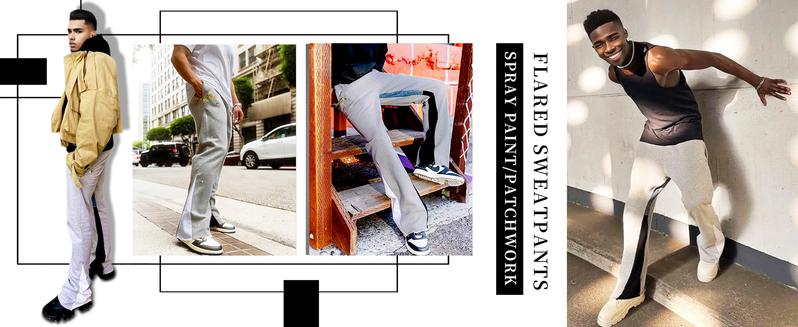 GINGTTO Men's Stacked Flared Sweatpants Loose Patchwork Athletic Streetwear Flares Pants