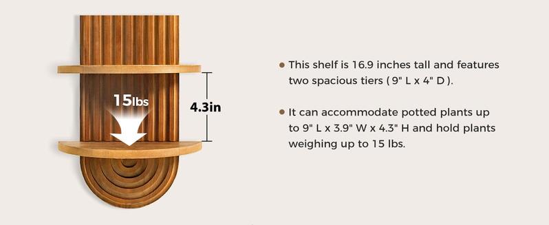 Bamworld Boho Wall Decor Brown Plant Wall Shelf, Mid Century Modern Decor Hanging Plant Shelf, 2-Tier Wooden Floating Shelves for Home, Bathroom Bedroom Living Room, Office Holding Planter Decoration