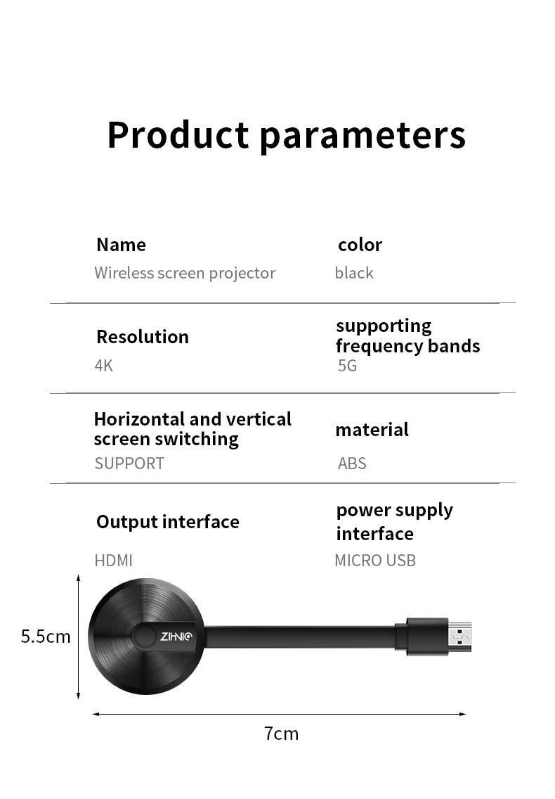 ZIHNIC Wireless Screen Projector HD TV Monitor Portable Mobile Phone Connection TV Monitor HD Wireless 5G 4K Horizontal and Vertical Screen Connector
