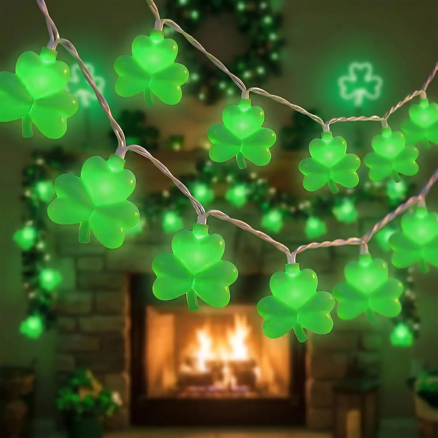 8.5Ft St Patricks Day Lights, 10 LED 3D Shamrock Lights Plug In, Waterproof St Patrick's Day String Lights Shamrock, Saint Patricks Day Decorations, St Patricks Day Outdoor Light for Window & Home