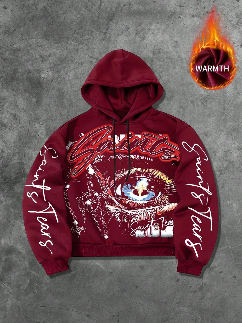 Unisex Fall Winter Graphic Hoodie, Dark Culture Fleece-Lined Sweatshirt, Eye Chain Print, Streetwear, Casual Fit, Long Sleeve Unisex Fall Winter Graphic Hoodie, Dark Culture Fleece-Lined Sweatshirt, Eye Chain Print, Streetwear, Casual Fit, Long Sleeve